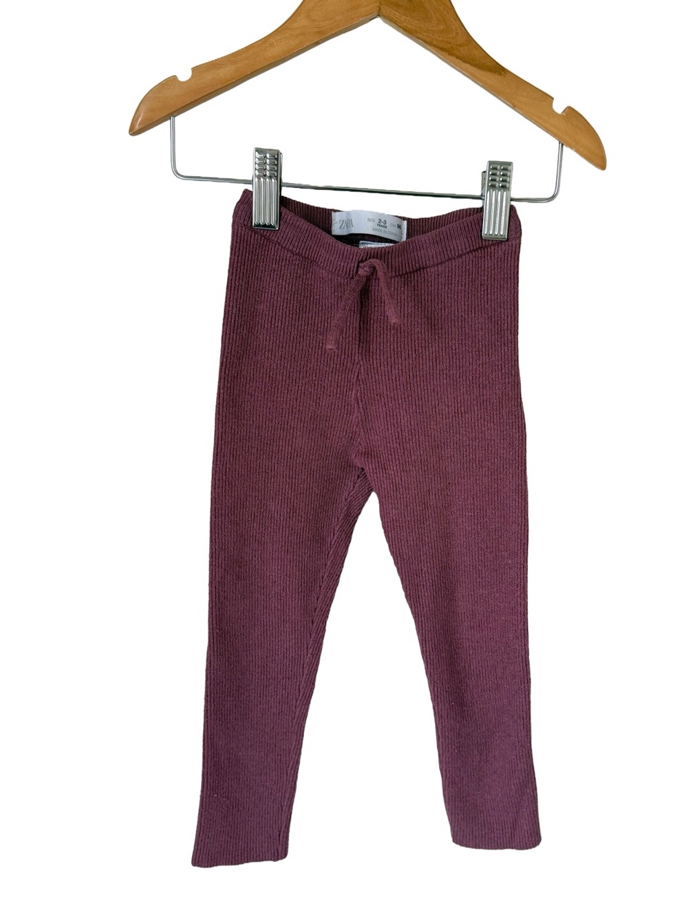Zara Kids Ribbed Knit Leggings in Plum